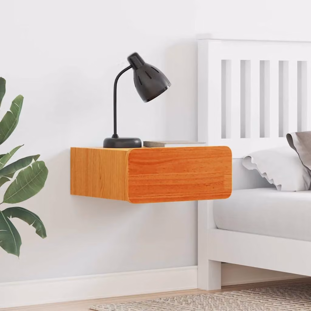 Set di 2 comodini vidaXL in legno di pino marrone cerato, sospesi a parete, L 39 cm x P 34 cm x H 16,5 cm