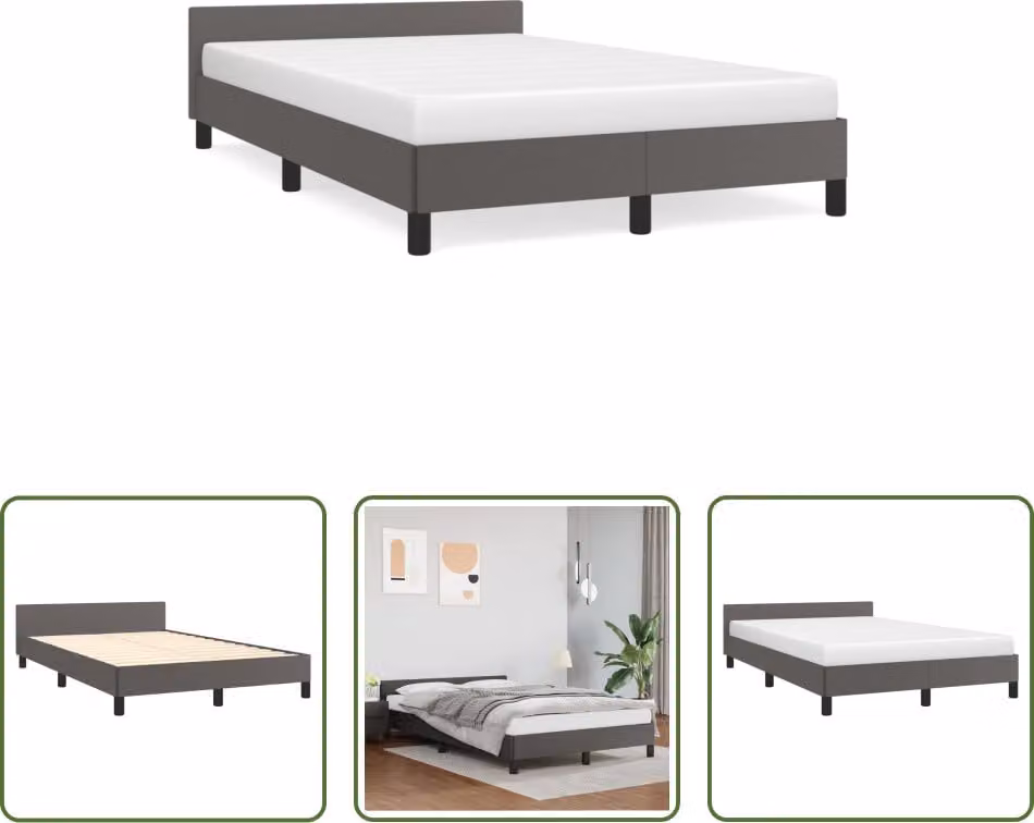 The Living Store Giroletto con testiera grigio 120x190 cm in ecopelle