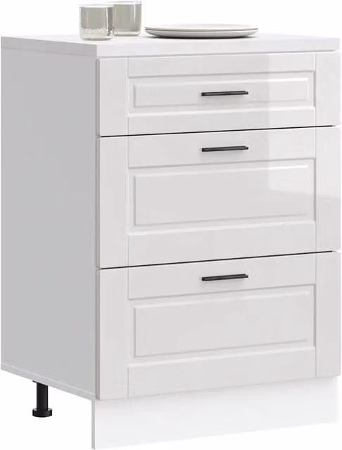 Mobiletto da cucina Porto VIDAXL bianco lucido con cassetti e ante, L/P/H: 60 x 46 x 81,5 cm