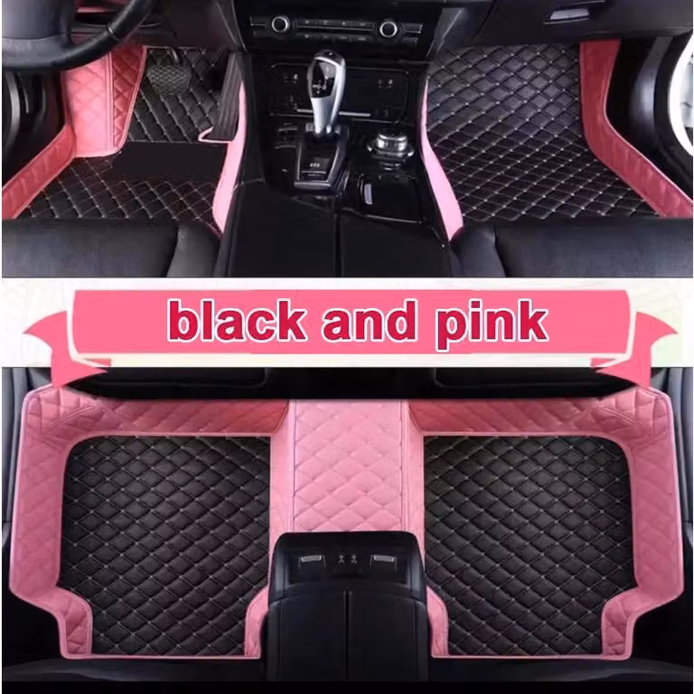 Tappetini per auto, design di interni compatibili con Audi Q6 e-tron, colore nero con dettagli rosa