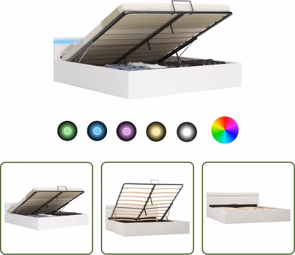 The Living Store Letto con rete Hydraulic LED Ecopelle bianca 180x200 cm