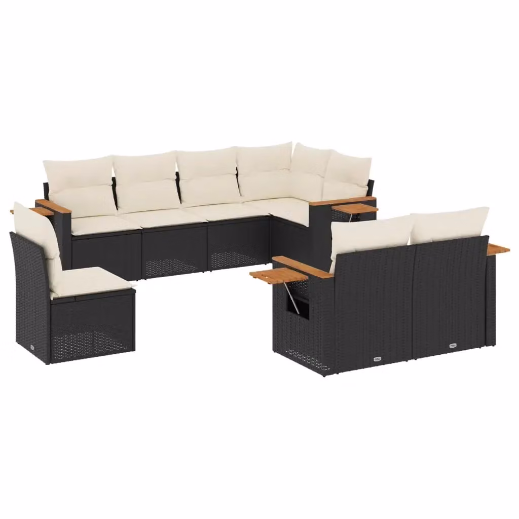 Set di divani da giardino vidaXL a forma di L in polyrattan nero con 8 pezzi e cuscini inclusi – 2