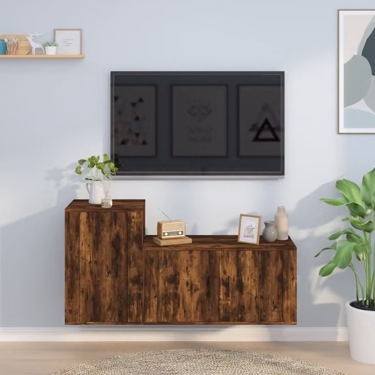 Set di 2 mobili porta TV vidaXL in legno Rovere Fumo per soggiorno, modello sospeso a parete