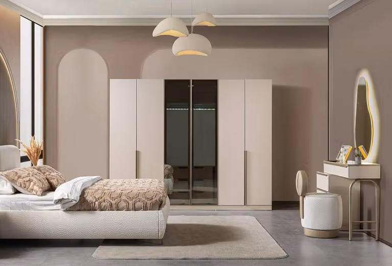 Armadio, toeletta, camera da letto, stile moderno, colore bianco, confortevole