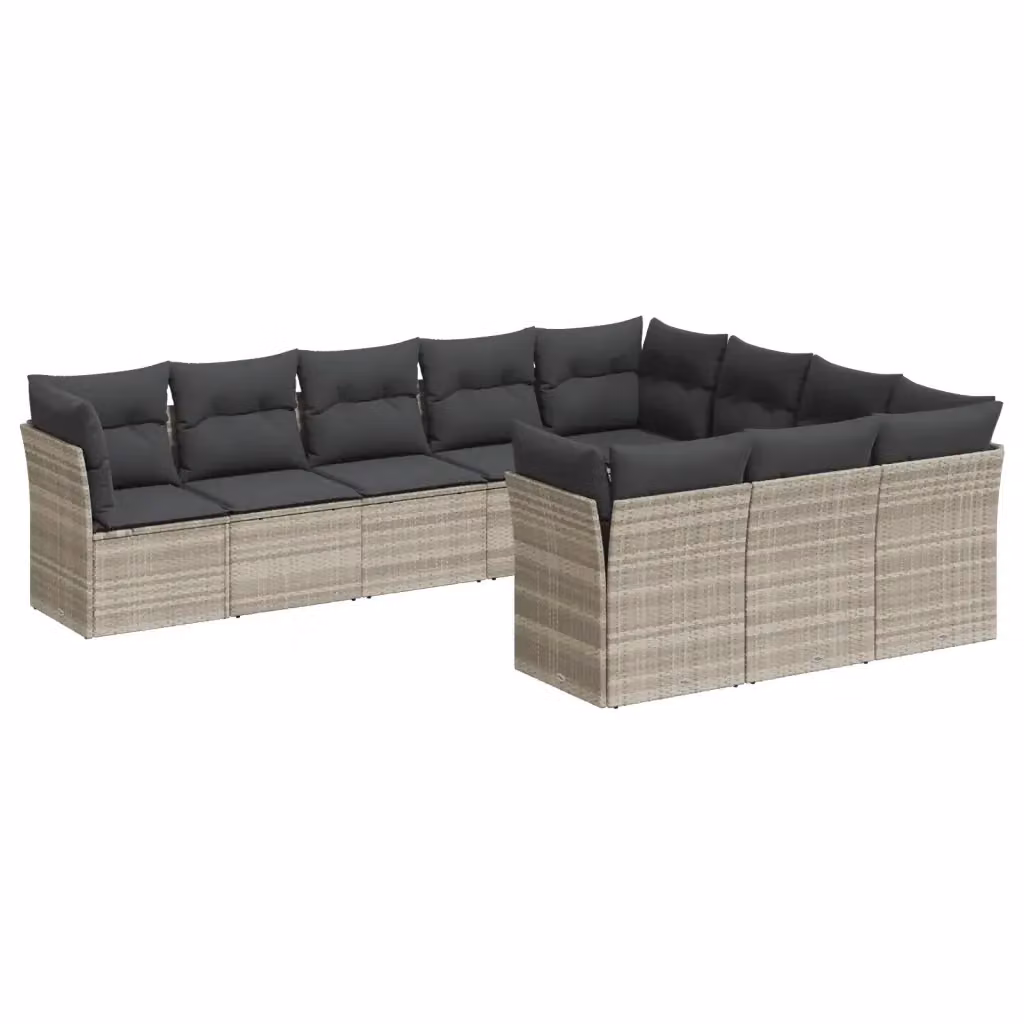 Set Divano da Giardino vidaXL 10 pz in Polyrattan Grigio con Cuscini Imbottiti e Coperture Rimosse – 2
