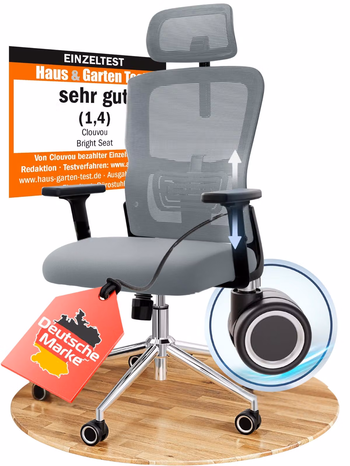 CLOUVOU BrightSeat antracite sedia da ufficio, sedia ergonomica da scrivania, sedia direzionale, sedia da gioco, sedia girevole 150 kg - regolabile individualmente