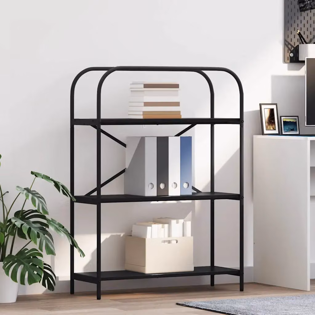 Libreria moderna vidaXL a 3 livelli in metallo e MDF nero L 80 cm x P 30 cm x H 109 cm