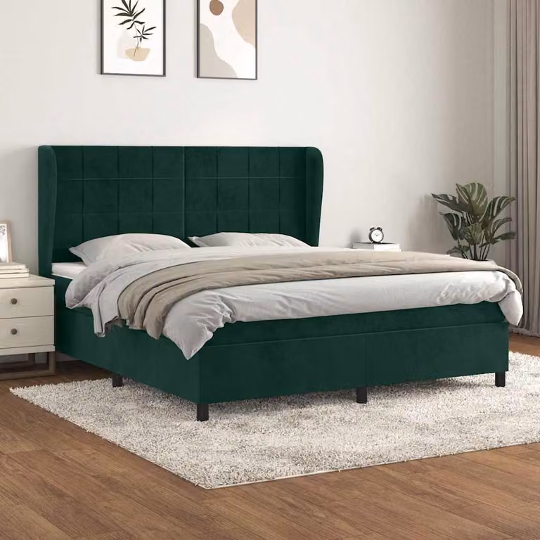 vidaXL Letto Ibrido con Giroletto a Molle e Materasso in Velluto Verde Scuro L: 180 cm, P: 200 cm