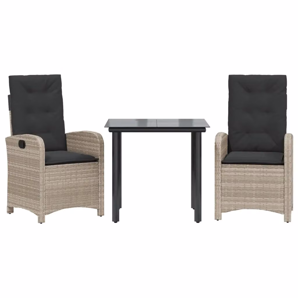 Set Pranzo da Giardino 3 Pezzi vidaXL in Polyrattan con Cuscini e Tavolo in Vetro Grigio Antracite – 2