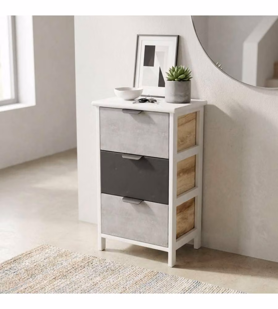 Cosma Mobiletto Casimiro 3 Cassetti in Legno Grigio 34x25x60,5 cm Shabby Chic