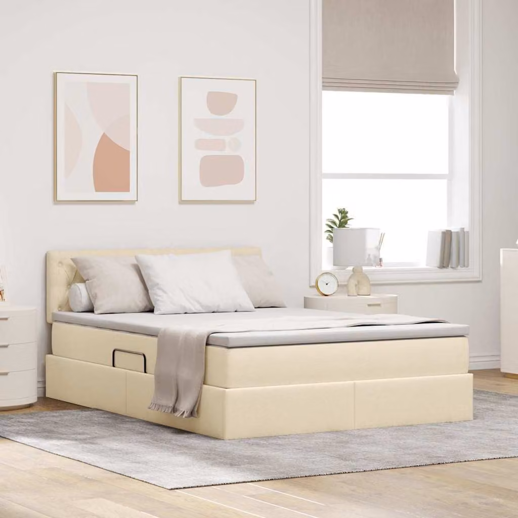 Letto con contenitore e materasso a molle vidaXL, colore beige, L/P/H: 140 x 200 x 88 cm