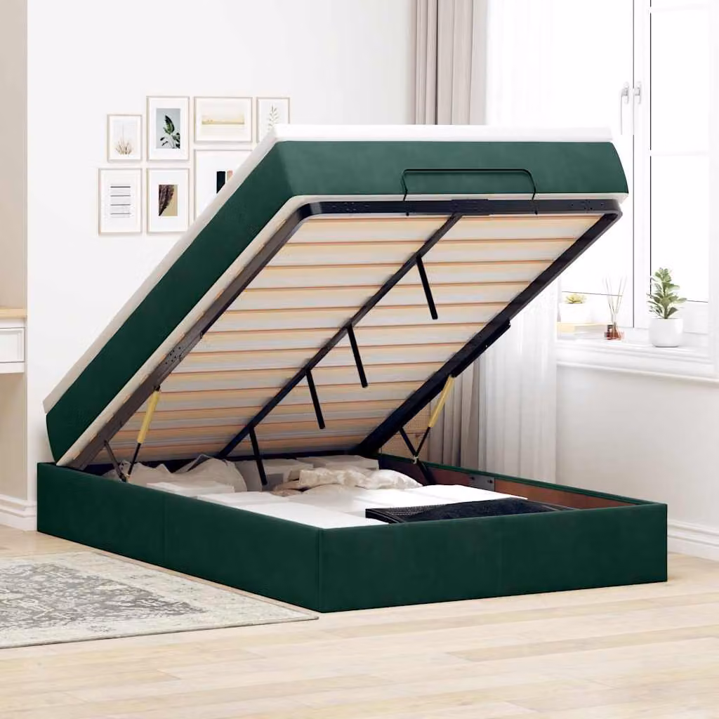 vidaXL Pouf Letto con Materasso in Velluto Verde e Bianco L/P/H: 120 x 200 x 23,5 cm – 1