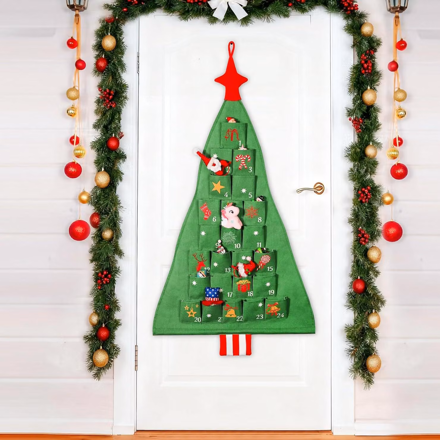 Albero di Natale - Calendario dell'Avvento da riempire - Tessuto - 125 x 69 cm - Calendario dell'Avvento - Arazzo da appendere - Riutilizzabile