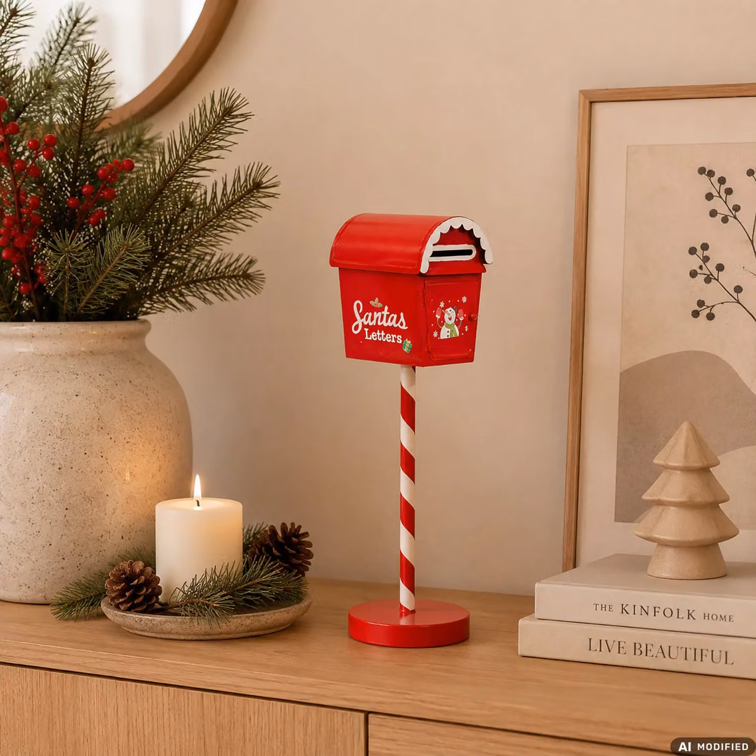 Cassetta Postale Natalizia Decorativa in Metallo VESTIAMO CASA, Colore Rosso, Altezza: 49 cm – 2