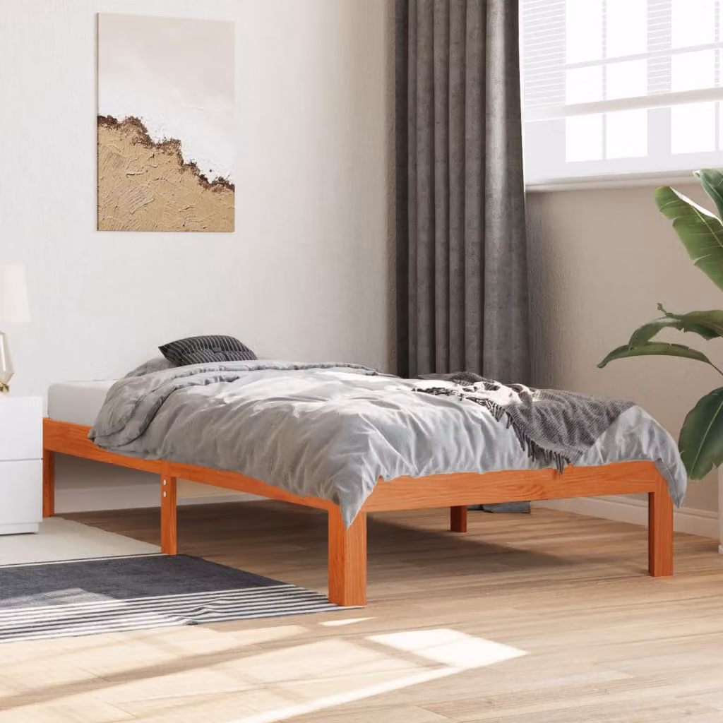 Letto in legno di pino vidaXL color marrone cera con doghe fisse, L: 78,5 cm, P: 193,5 cm, H: 30 cm