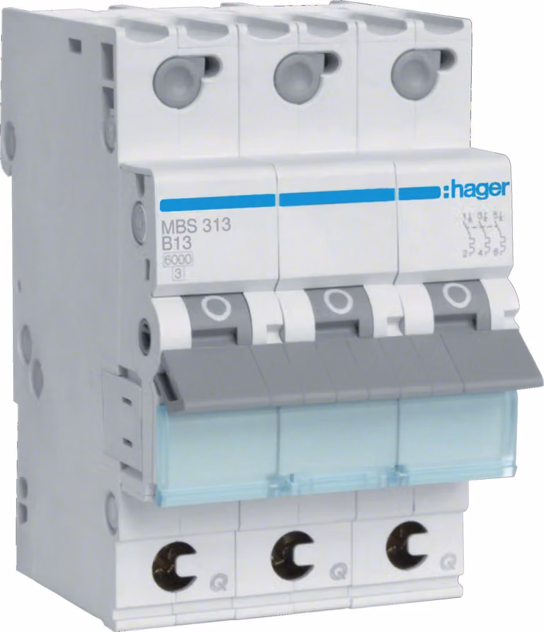 Interruttore LS Hager a 3 poli 6 kA caratteristica B 13 A 3 moduli Hager MBS313, 1 pz.