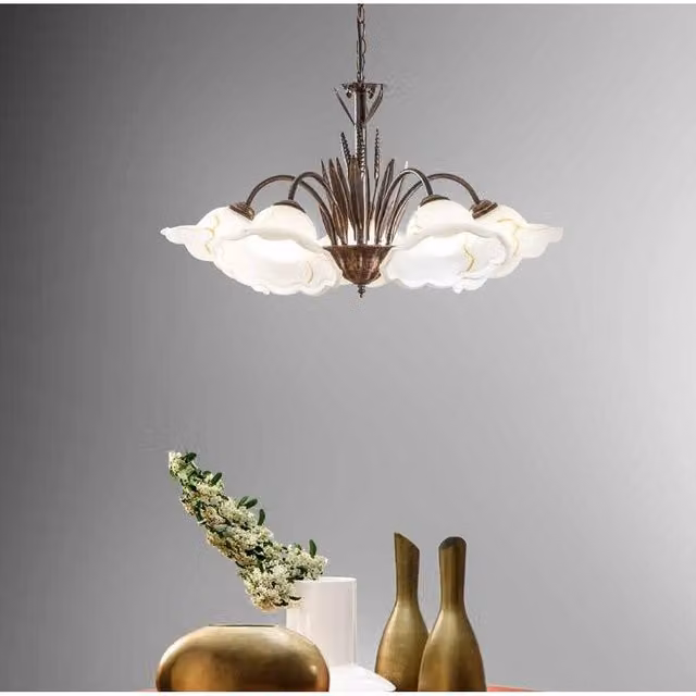 Lampadario a sospensione Byron in metallo e vetro, colore ruggine e bianco, D: 64 cm, H: 100 cm