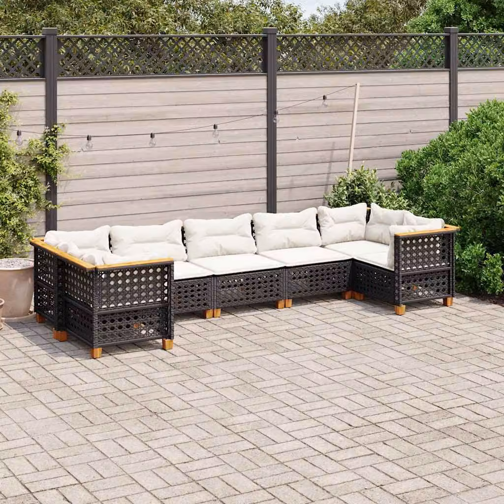 vidaXL Set Divani da Giardino a L in Polyrattan Nero con 7 Cuscini Imbottiti e Coperture Rimovibili – 1