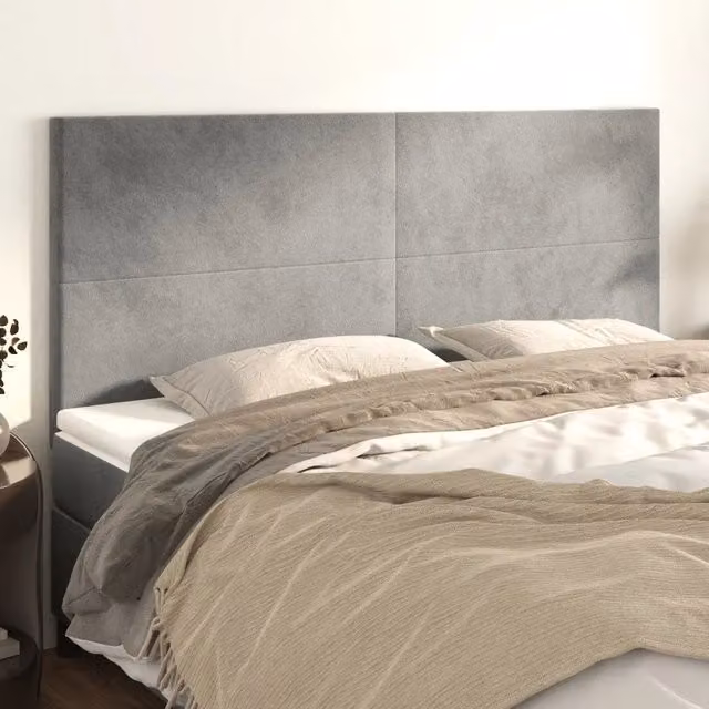 Testiera decorativa Design Mania in velluto grigio chiaro L: 200 cm, H: 118/128 cm, P: 5 cm – 1