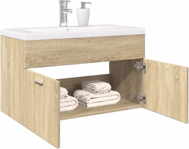 Mobile da bagno sospeso vidaXL moderno in legno bianco e beige con ante a battente