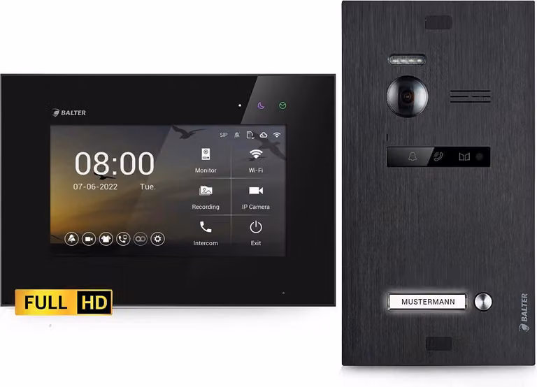 Videocitofono HD per casa monofamiliare, 1x monitor, Balter EVO HD nero