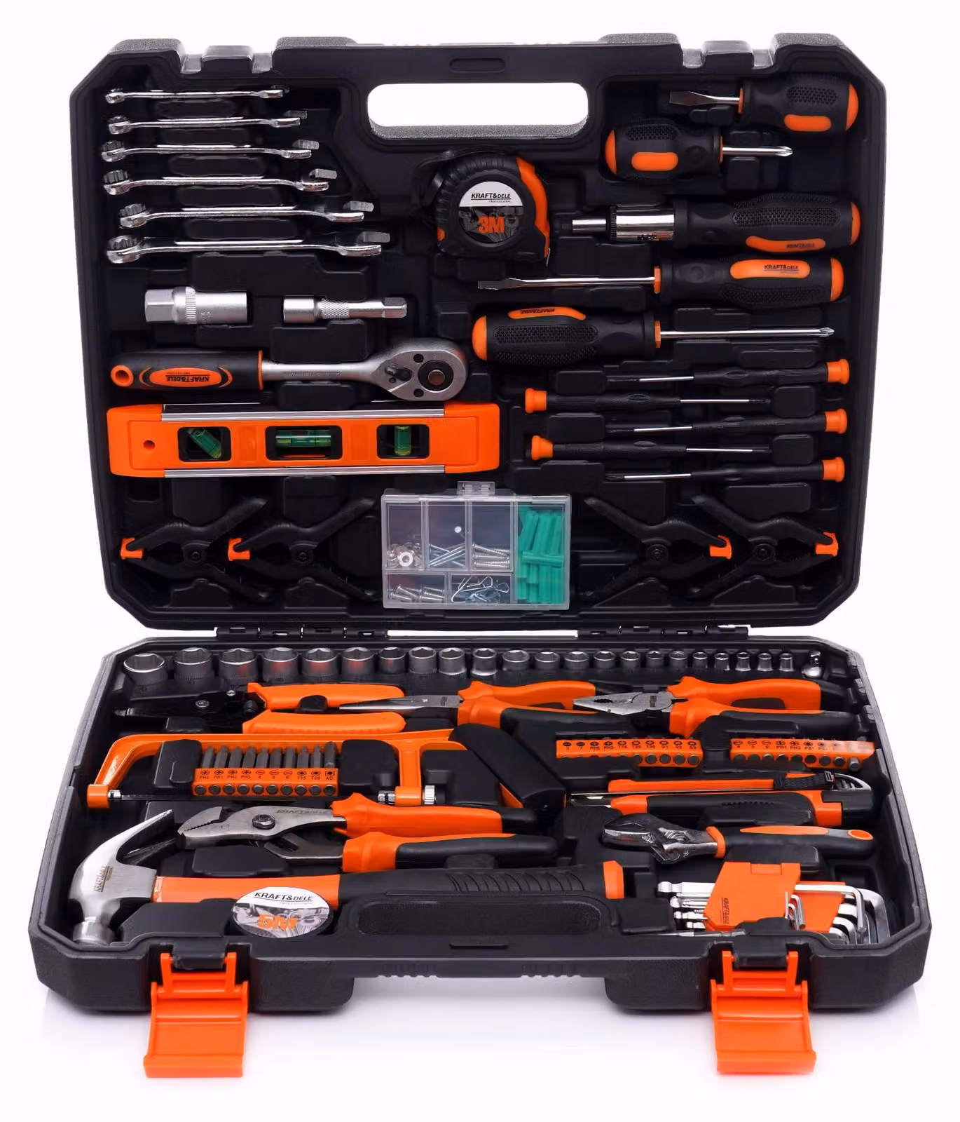 KRAFT&DELE | Set di utensili da meccanico, 168 pezzi, chiavi a bussola, set di utensili per riparazioni auto, kit di utensili manuali, cassetta degli attrezzi, contenitore
