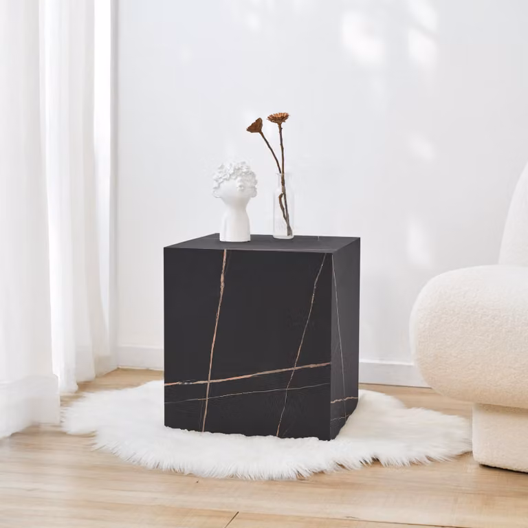 Tavolino 'Ellelu' cubo 45 x 40 x 40 cm MDF effetto marmo nero