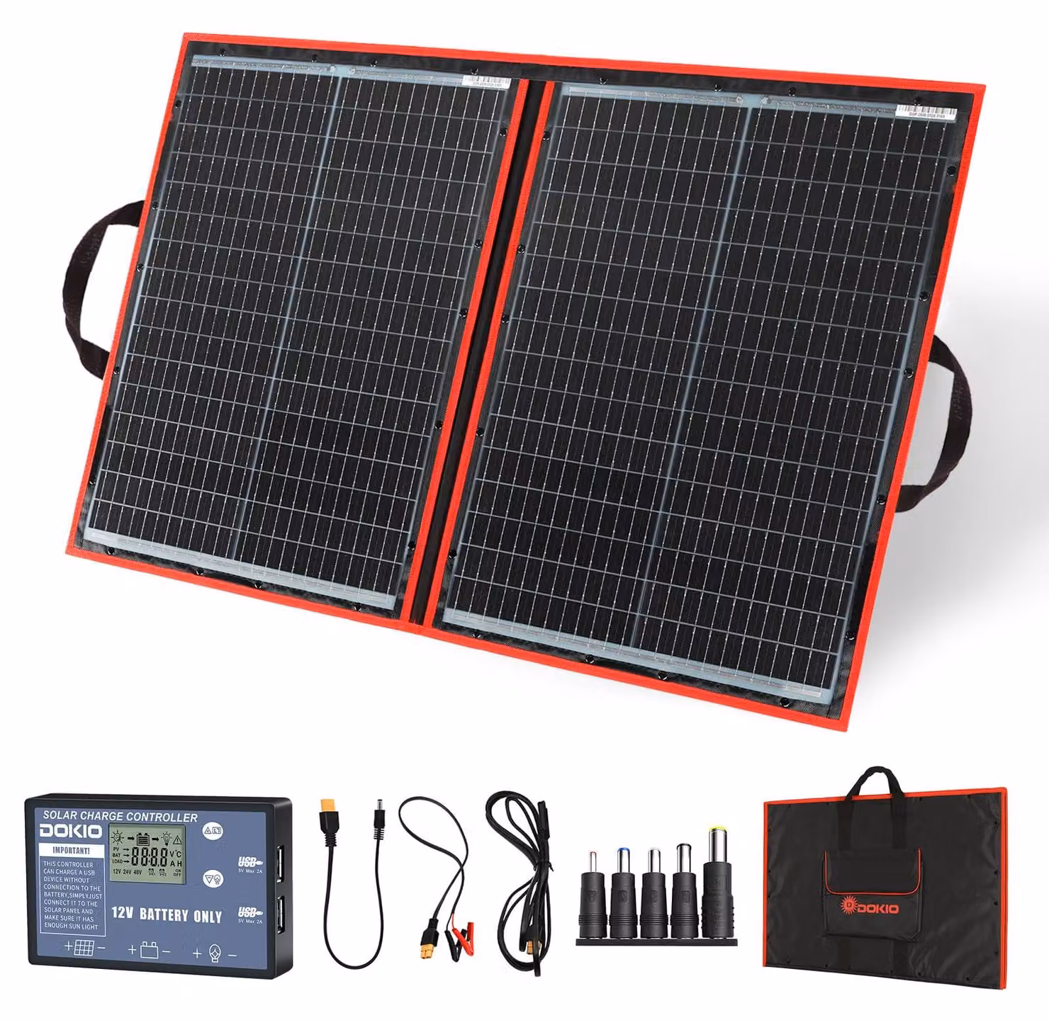Pannello solare pieghevole da 100 W, 12 V, monocristallino, con regolatore da 10A