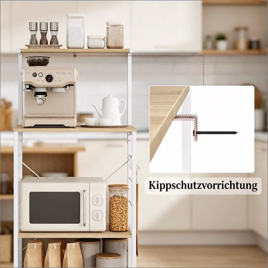 Scaffale porta microonde REDOM moderno in metallo e MDF, Bianco, Beige e Marrone, L: 60 cm, P: 40 cm, H: 123 cm – 2