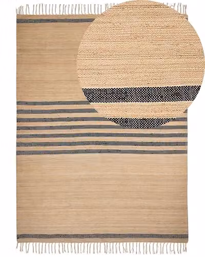 Beliani Tappeto in iuta intrecciata naturale in stile bohémien a righe 160 x 230 cm beige