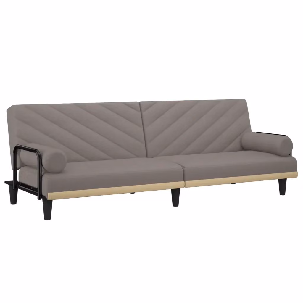 Divano Letto Click Clack vidaXL Moderno in Tessuto con Braccioli e Cuscini, Grigio o Beige, L/P/H: 205 x 90 x 70 cm – 2