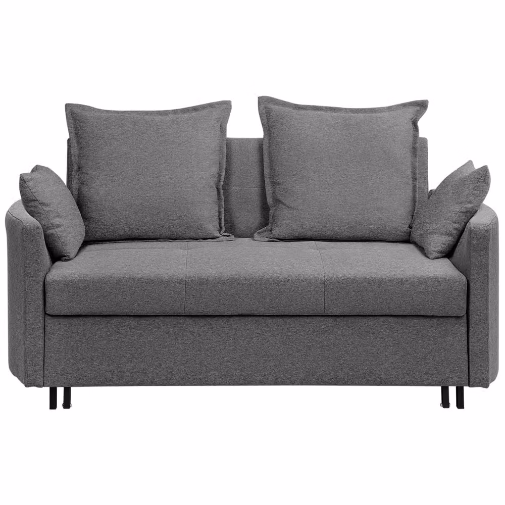 Divano letto Beliani a 2 posti moderno in tessuto grigio con struttura in metallo e cassetto estraibile – 2