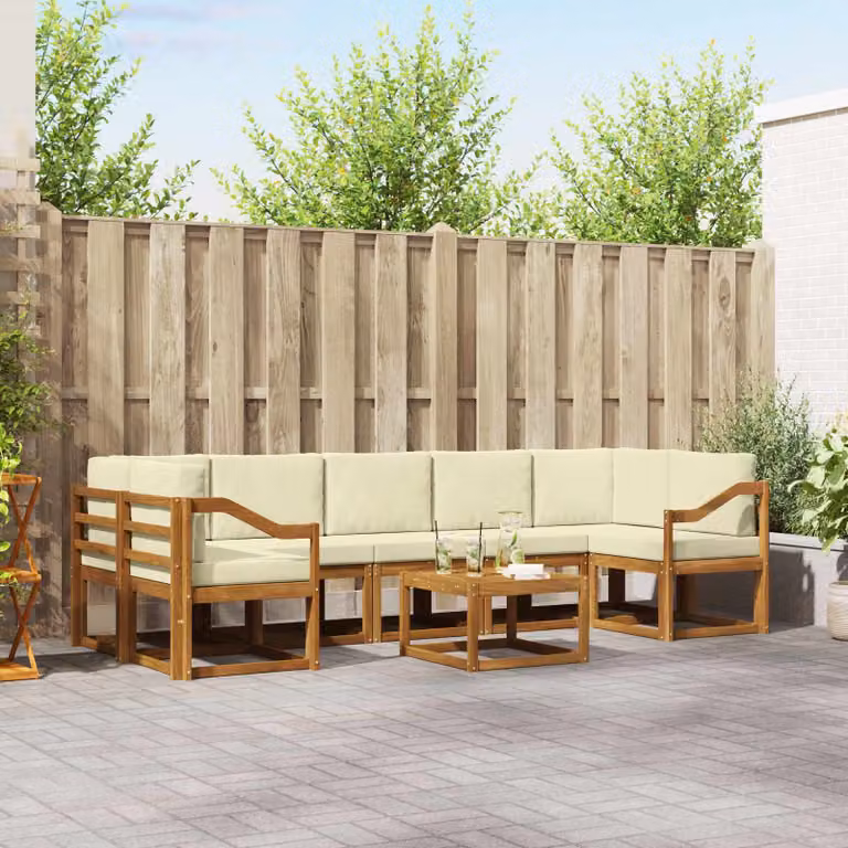 Set di divani da esterno vidaXL 8 pezzi in legno di acacia con cuscini, colore beige, bianco e marrone