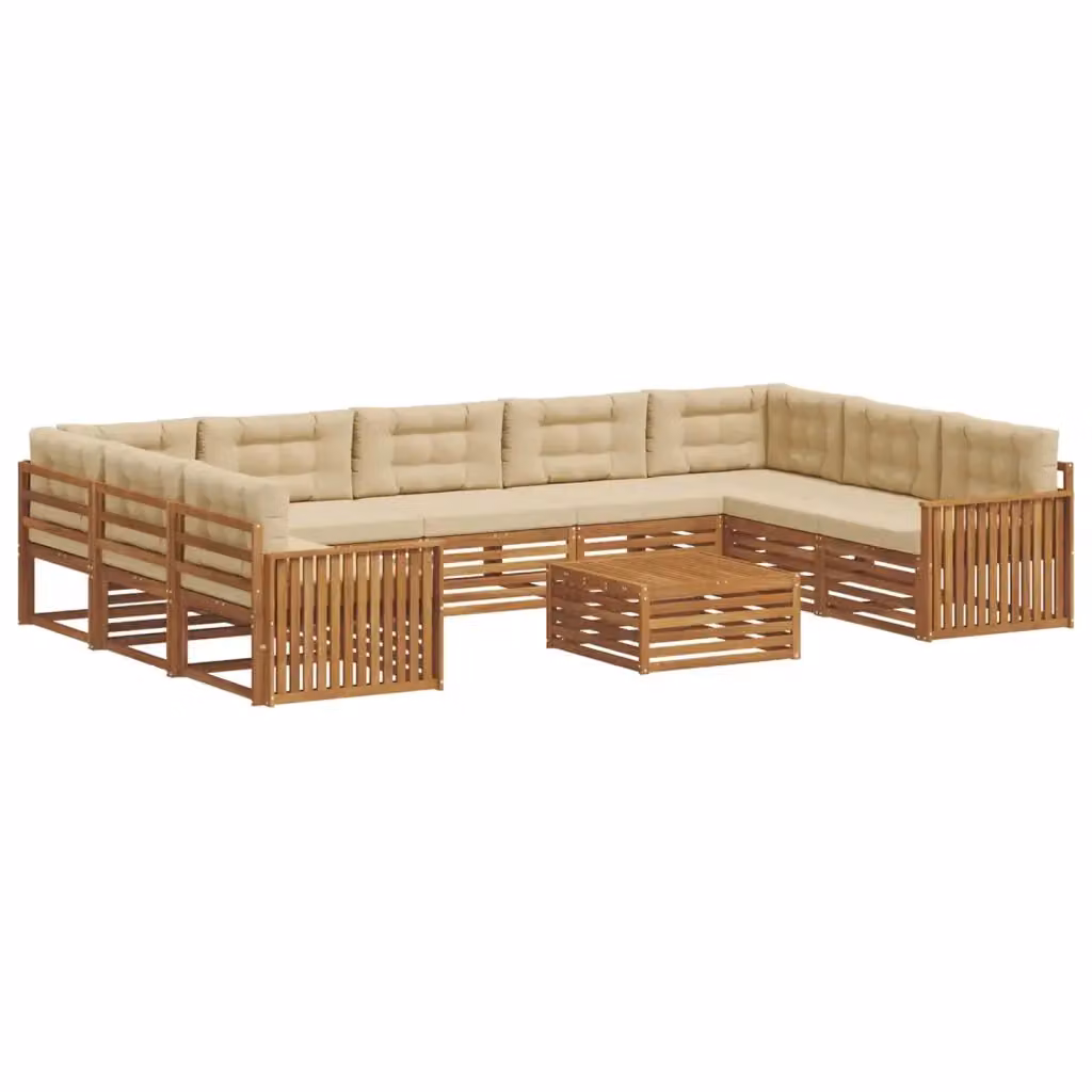 Set di divani da esterno vidaXL in legno di acacia con cuscini beige e marrone, composizione a L con tavolino da giardino – 2