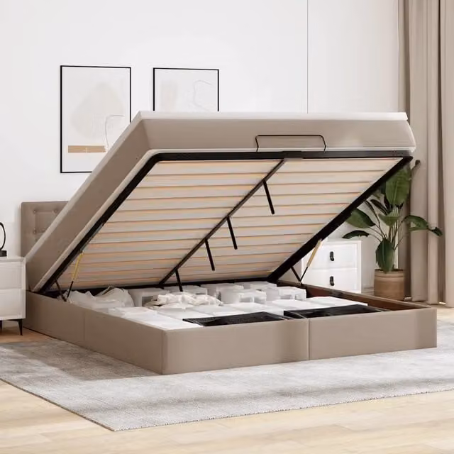 Pouf Letto con Materassi e LED Cappuccino 180x200cm Similpelle 3312171