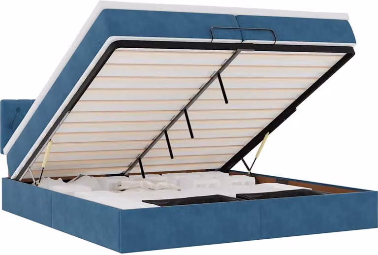 Pouf Letto con Materassi e LED Blu Scuro 200x200cm Velluto