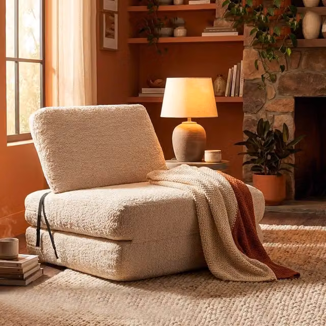 Poltroncina Reclinabile Abyane in Tessuto Bouclé Bianco L/P/H: 31 x 31 x 97 cm – 1