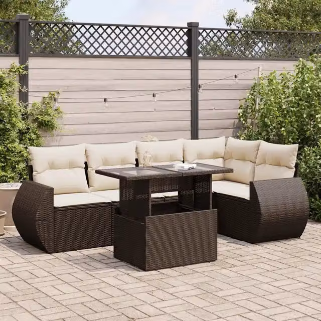 Set Divano da Giardino 6 pz con Cuscini Marrone in Polyrattan 3326644