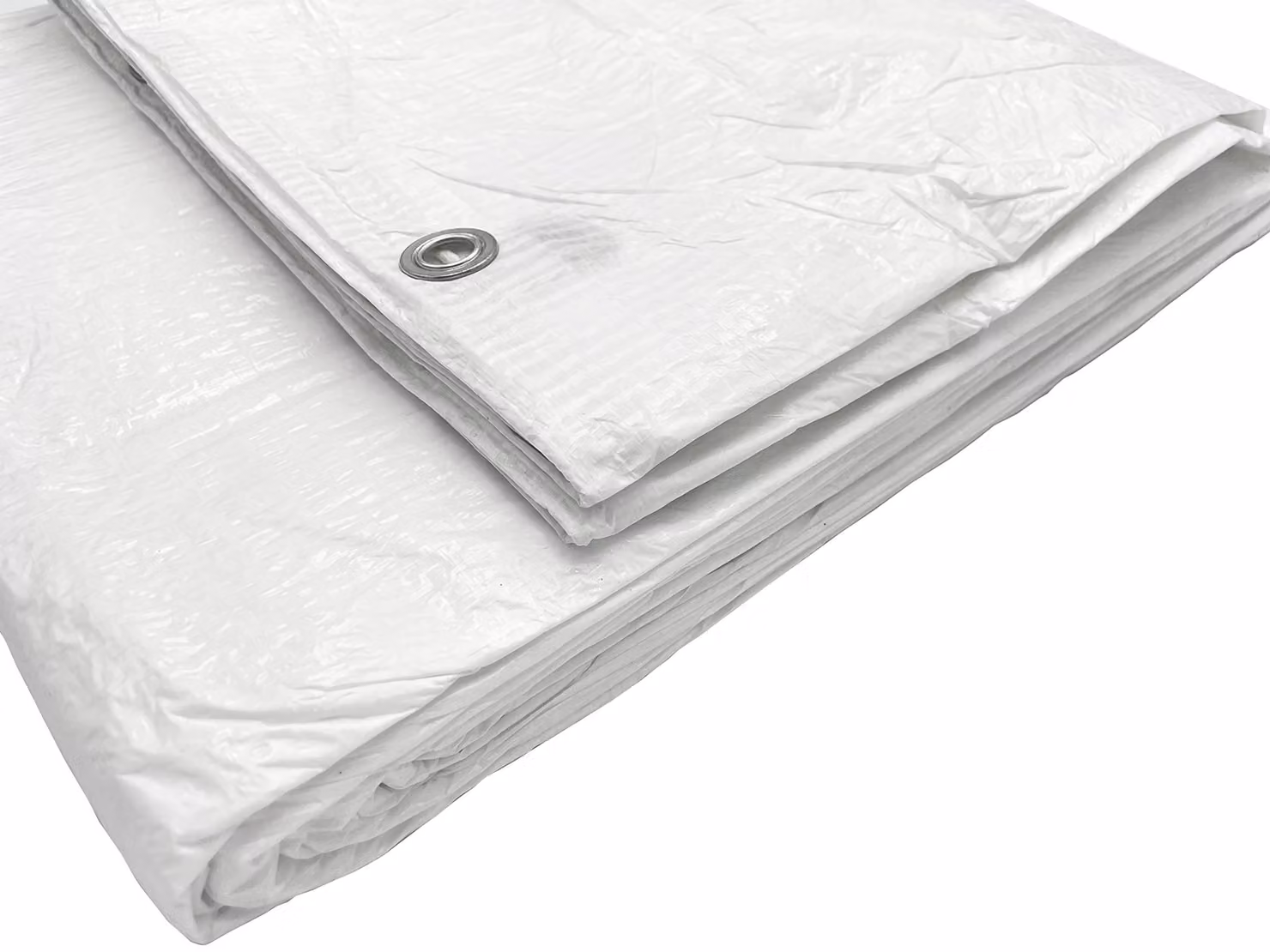 1 telo impermeabile, dimensioni 4 x 5 metri, colore bianco, con anelli metallici