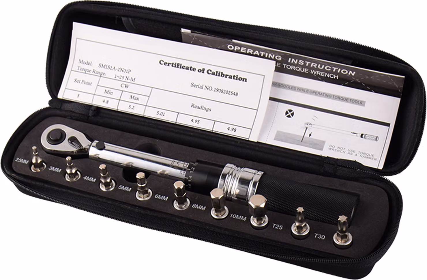 set di chiavi dinamometriche da 1-25 Nm, cricchetto da 1/4", finemente regolabile, per riparazioni di biciclette e lavori di precisione, incl. bussole