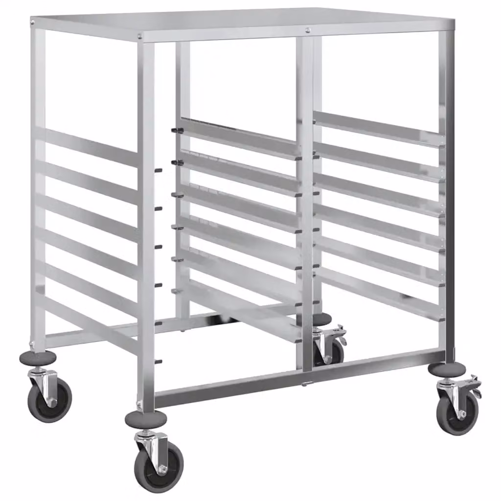 Carrello portateglie vidaXL con 12 contenitori GN colore argento L: 75 cm, P: 55 cm, H: 87 cm – 2