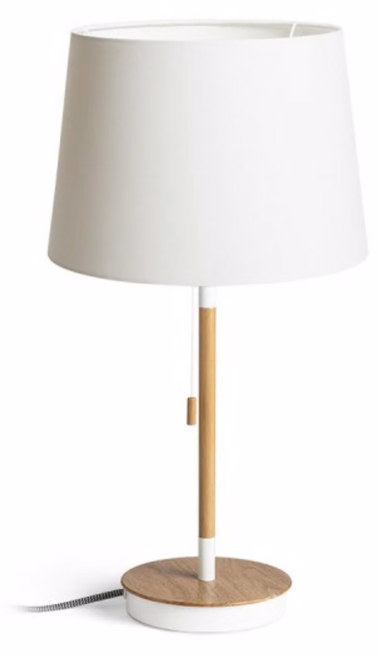 RED - DESIGN RENDL RENDL KEITH/AMBITUS 30 Lampada da tavolo con porta USB, tessuto misto cotone, bianco/faggio, 230 V, E27, 11 W, R14039