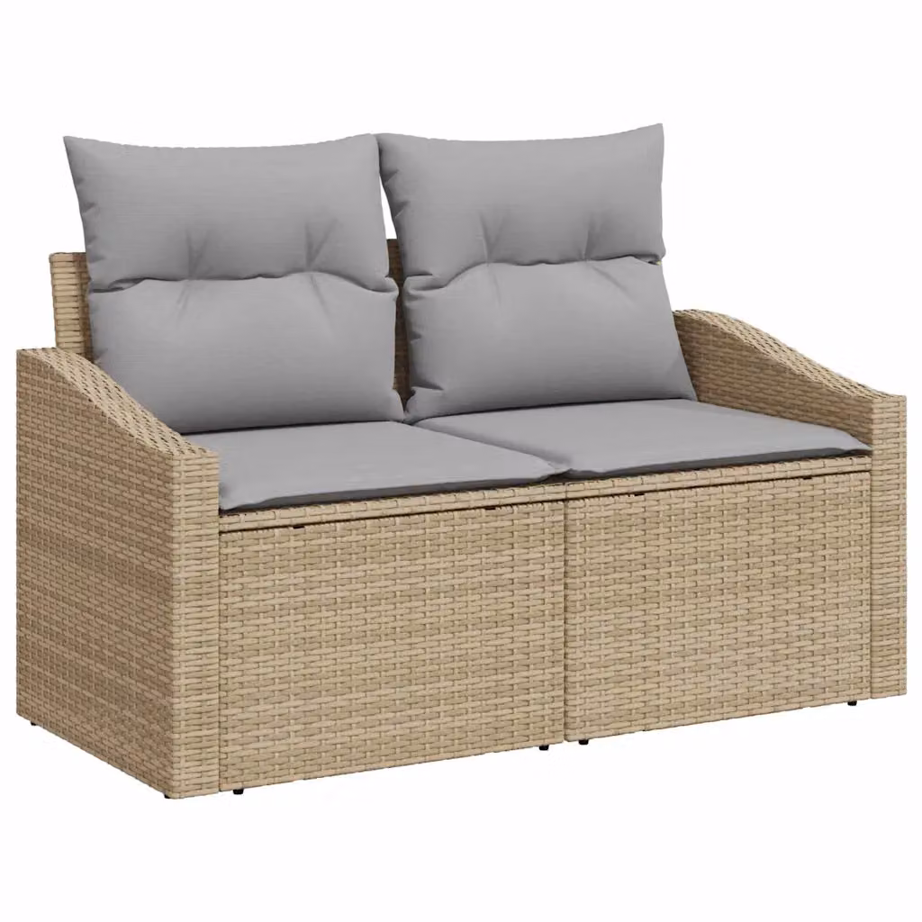 Divano da giardino moderno vidaXL in polyrattan con cuscini beige e grigio L: 123 cm, P: 62 cm, H: 69 cm