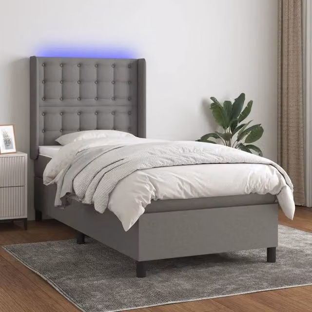 Letto Ibrido con Materasso e Illuminazione LED vidaXL in Tessuto Grigio L/P: 90 x 200 cm – 1