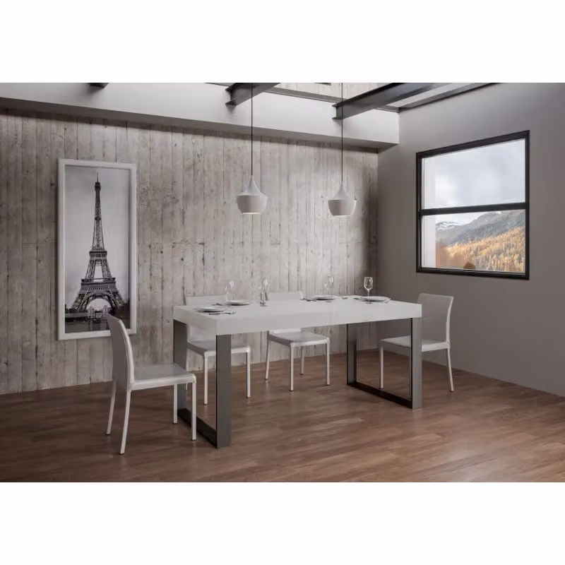 Tavolo allungabile Itamoby moderno rettangolare con telaio antracite e piano bianco frassino L/P/H: 90 x 130/390 x 77 cm – 2
