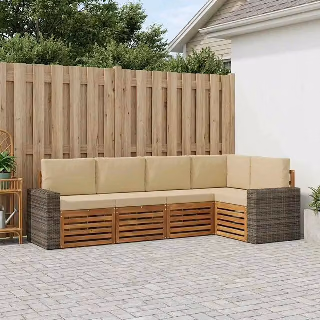 Set di divani da esterno 5 pz Naturale e Beige Poliestere 3384369
