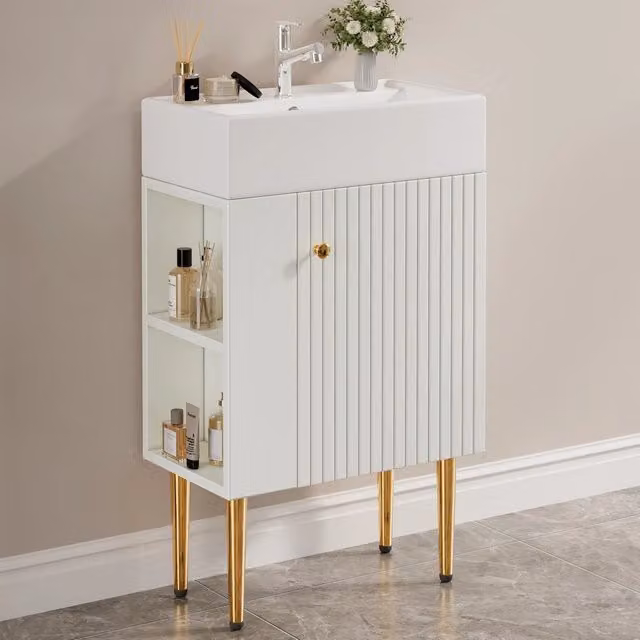 Mobile Sottolavabo per Bagno Minimal Bianco Moderno con Ante a Battente e Ripiano Aperto