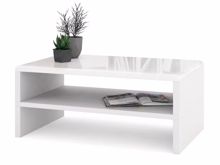 Tavolino All4All Riva, piccolo tavolino da caffè, tavolino per il soggiorno, tavolino da divano con ripiani, tavolino da divano, dimensioni 100x60 cm, modello 05, bianco lucido + bianco opaco