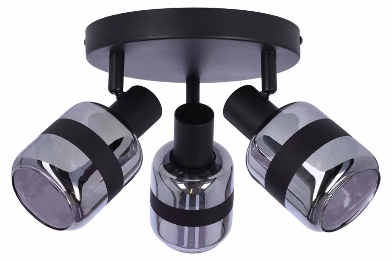 Faretto da soffitto YUKI - 3xE14, 15W, nero / vetro fumé