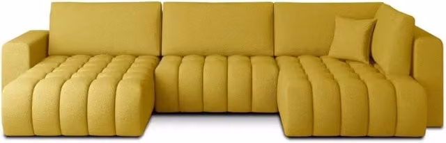 Divano ad angolo BONITA MEUBLORAMA convertibile 6 posti giallo in tessuto con funzione letto e poggiatesta regolabile, lato sinistro - L: 350 cm, P: 175 cm – 1